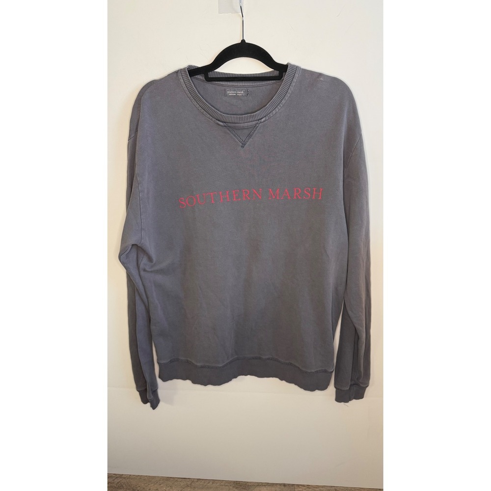 Southern Marsh Gray Crewneck Sweatshirt Long Sleeve Spellout Women's Size Medium
